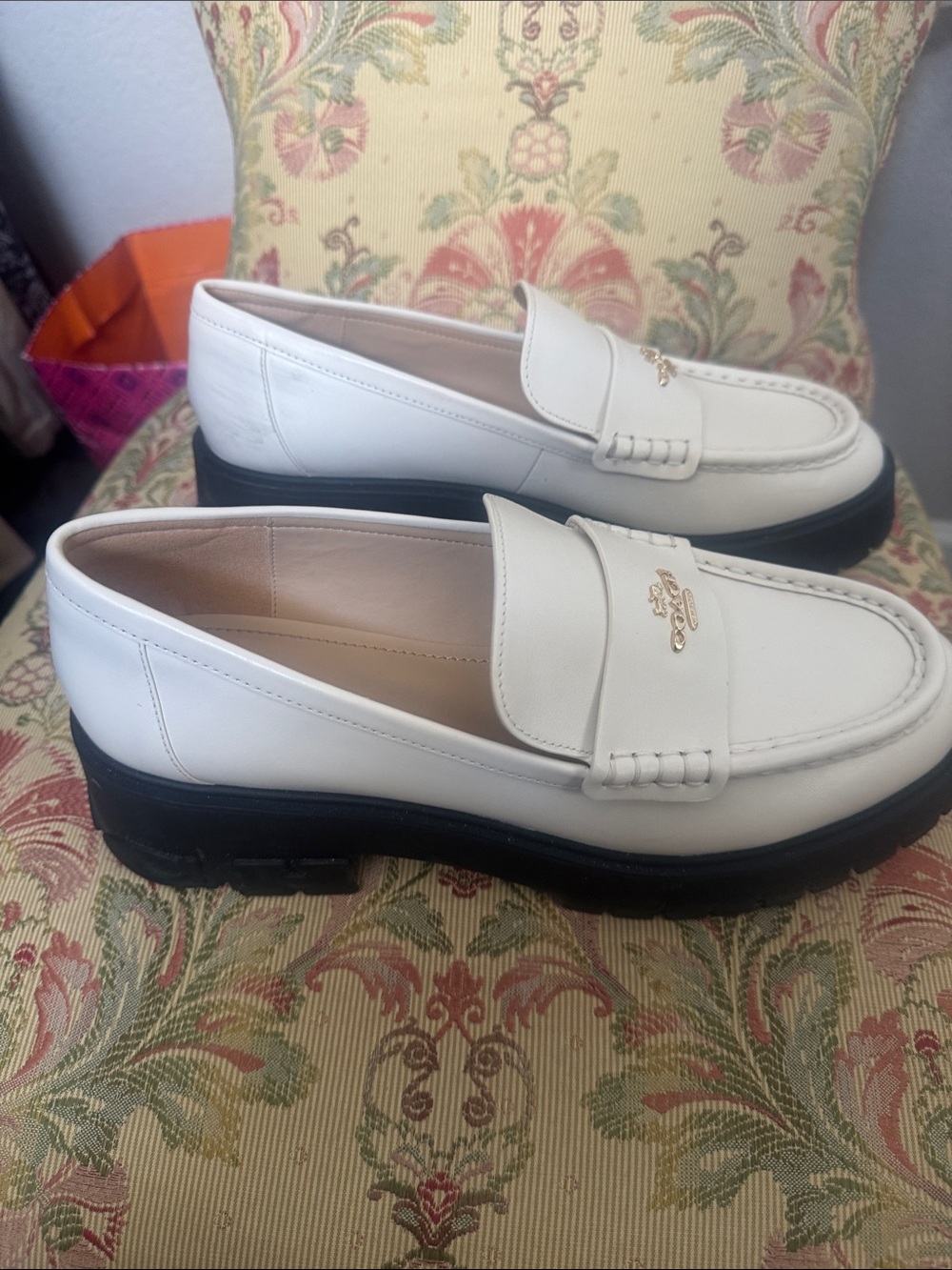 Coach White Leather Lug Sole Women’s Loafers - Picture 2 of 5